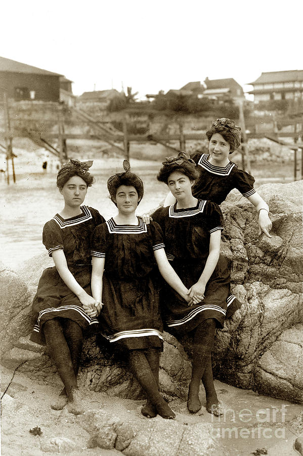 Bathing Beauty Photograph - Bathing Beauty Black Stockings at Loves Point Beach, Pacific Grove 1905 by Monterey County Historical Society