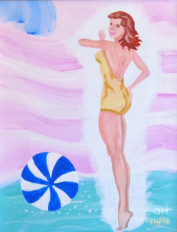 Bathing Beauty USA, on the Beach Painting by Phyllis Kaltenbach