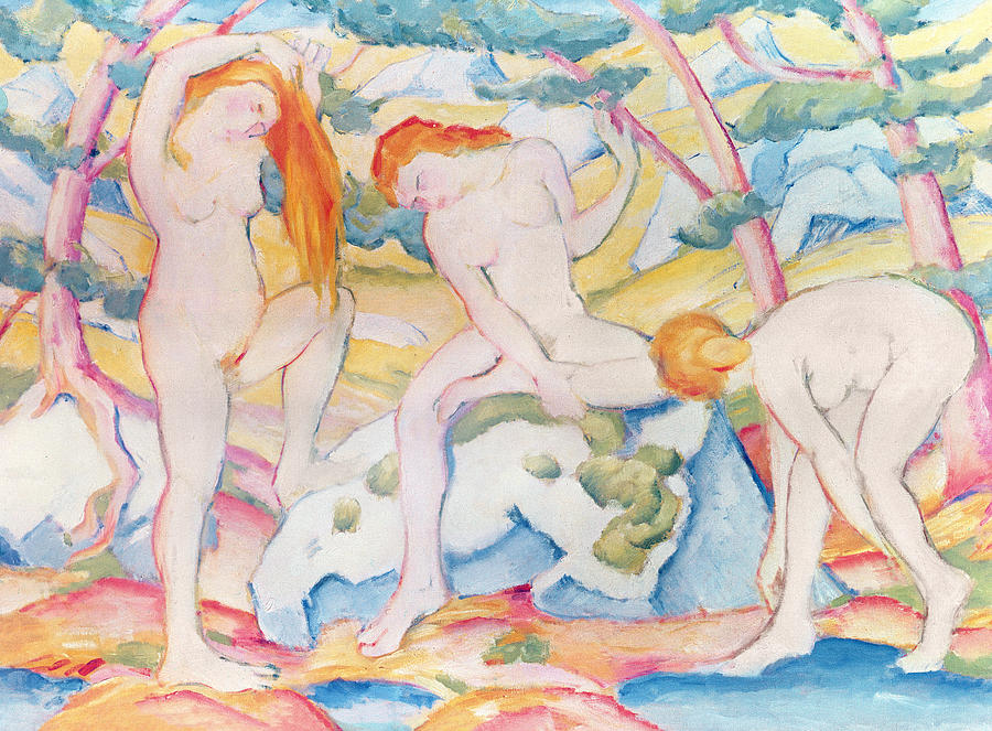 Franz Marc Painting - Bathing Girls by Franz Marc