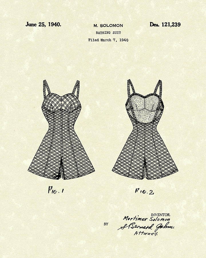 Bathing Suit 1940 Patent Art Drawing by Prior Art Design