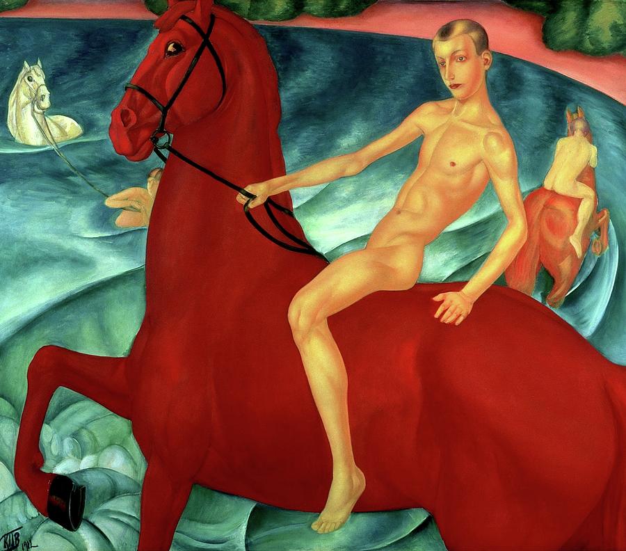Bathing the Red Horse  Painting by Kuzma Petrov-Vodkin