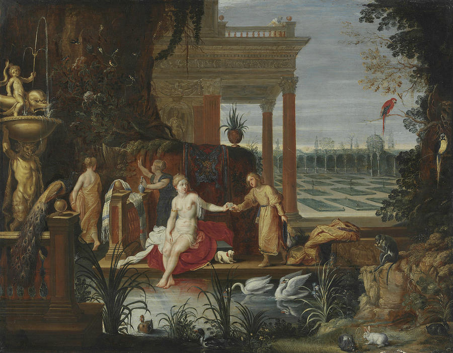 Bathseba in the Bath Receiving the Letter from King David Painting by Hendrick van Balen