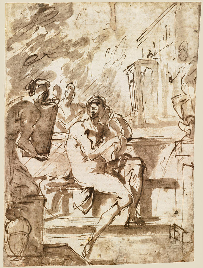 Bathsheba at her Bath Drawing by Domenico Gargiulo
