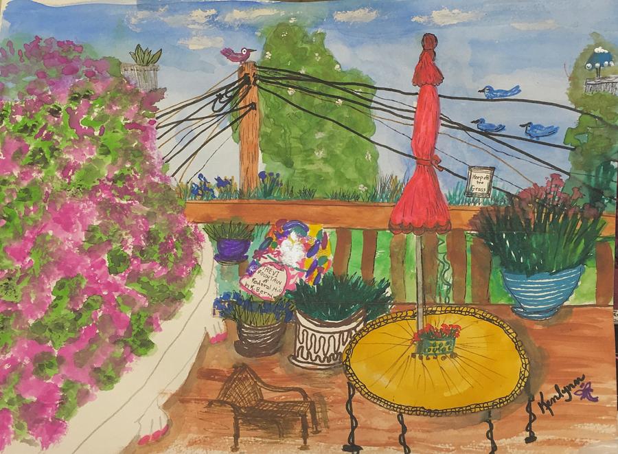 Bathtub Lilacs and Deck Joy Painting by Kenlynn Schroeder