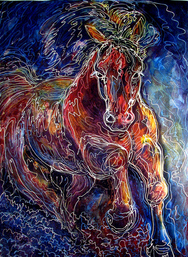 BATIK EQUINE ABSTRACT  POWERFUL by M BALDWIN Painting by Marcia Baldwin