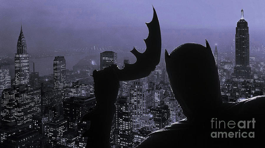 Batman Silhouette NYC Blue Digital Art by David Caldevilla