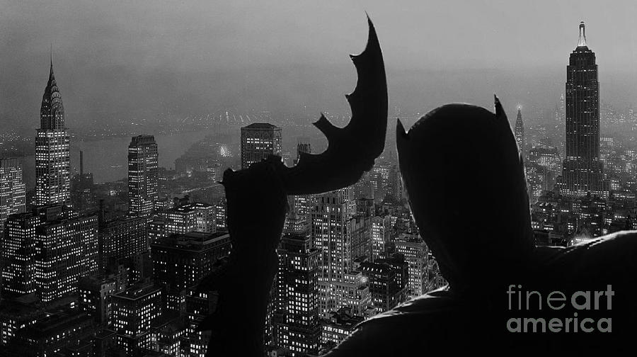 Batman Silhouette NYC BW Digital Art by David Caldevilla