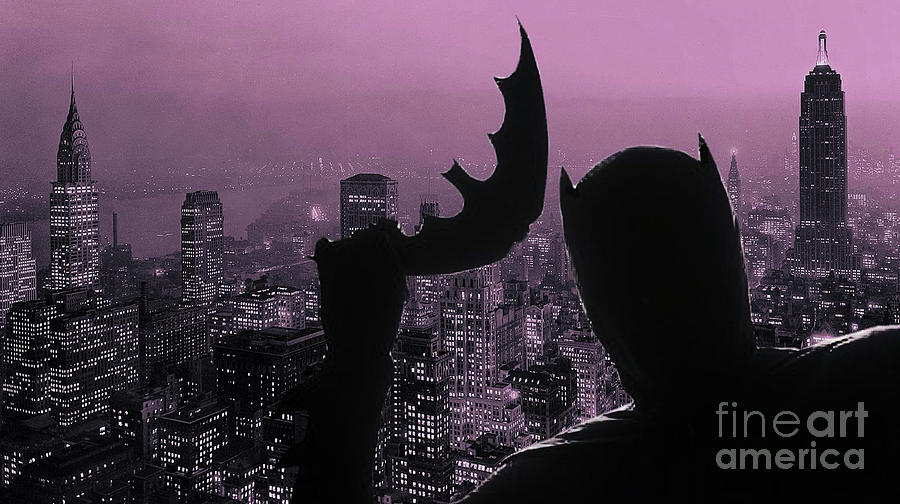 Batman Silhouette NYC Red Digital Art by David Caldevilla