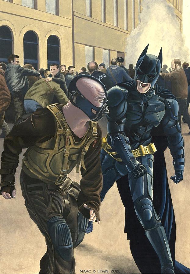 Batman Movie Painting - Batman vs Bane by Marc D Lewis