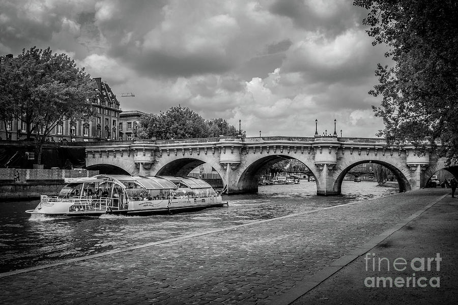 Batobus Traveling Seine River In Paris, Blk Wht Photograph by Liesl Walsh