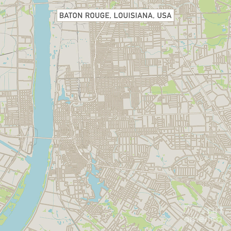 Baton Rouge Digital Art - Baton Rouge Louisiana US City Street Map by Frank Ramspott