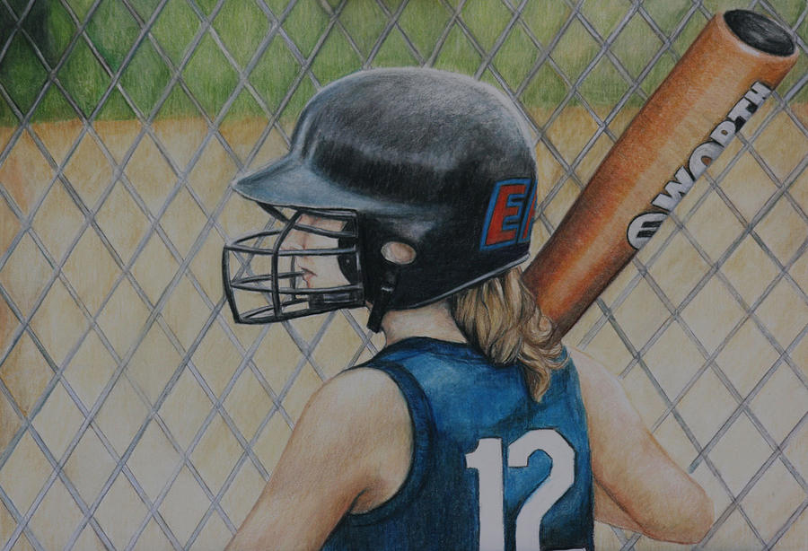 Softball Painting - Batter Up by Charlotte Yealey