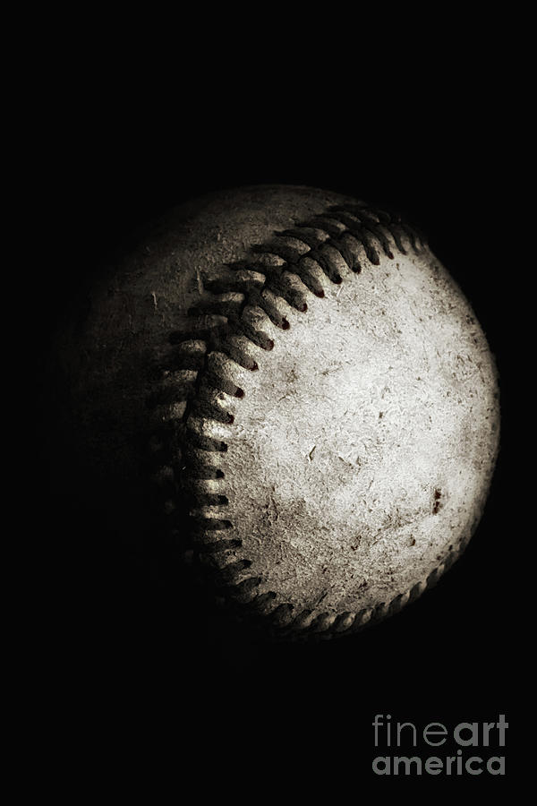 Battered Baseball In Black And White Photograph