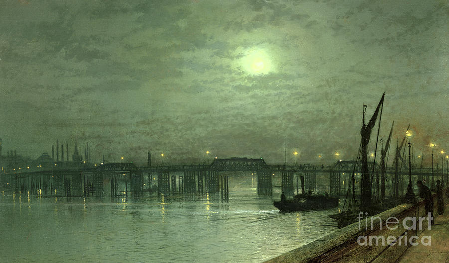 Boat Painting - Battersea Bridge by Moonlight by John Atkinson Grimshaw