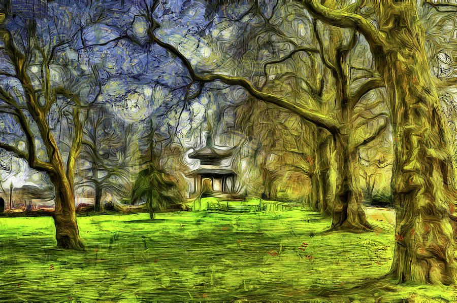 Battersea Park Pagoda Art Mixed Media by David Pyatt
