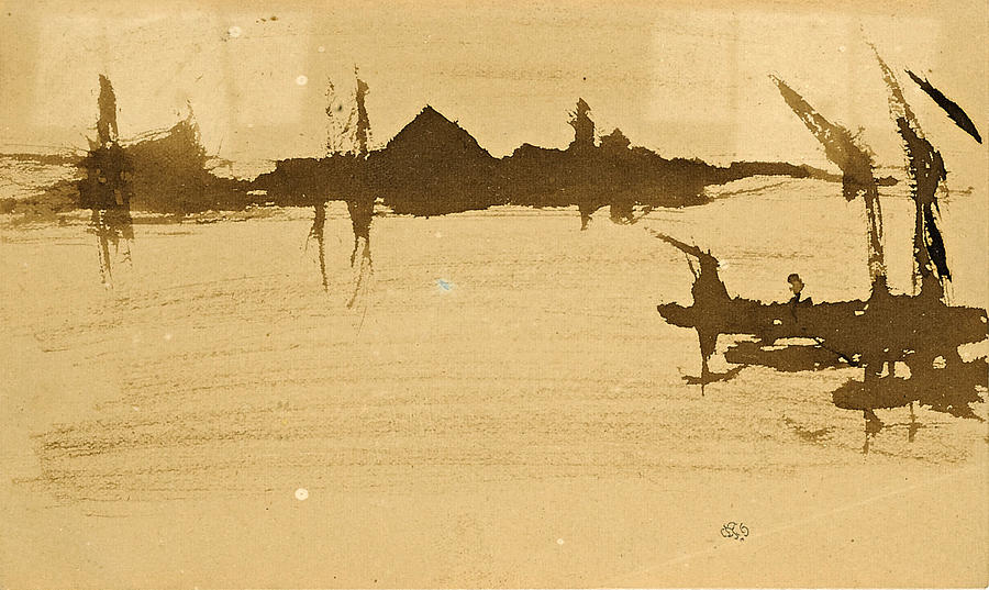 Battersea reach looking  across the Thames Drawing by James McNeill Whistler