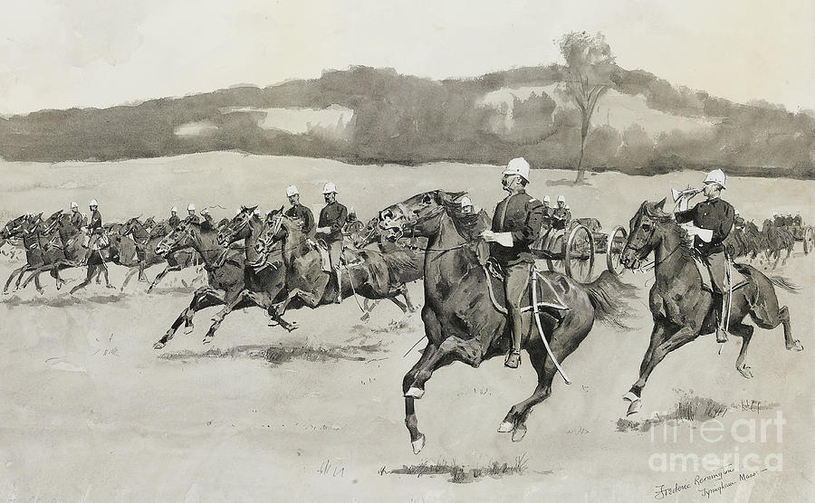 Battery K at Drill in the Berkshire Hills, Massachusetts, 1895  Painting by Frederic Remington