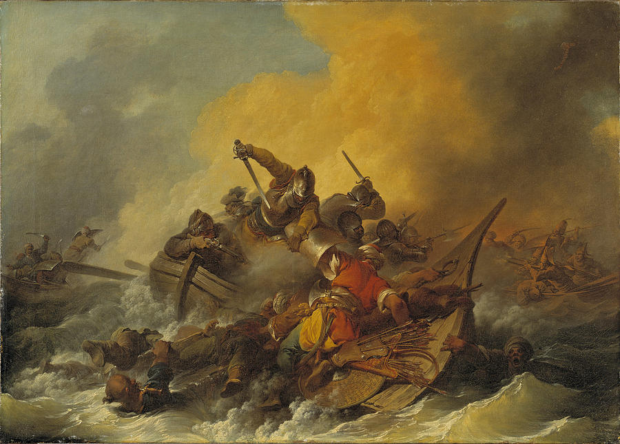 Philip James De Loutherbourg Painting - Battle at Sea between Soldiers and Oriental Pirates by Philip James de Loutherbourg