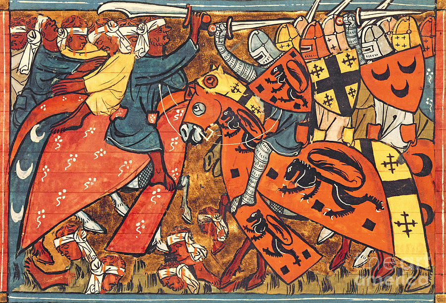 Battle between Crusaders and Muslims Painting by French School