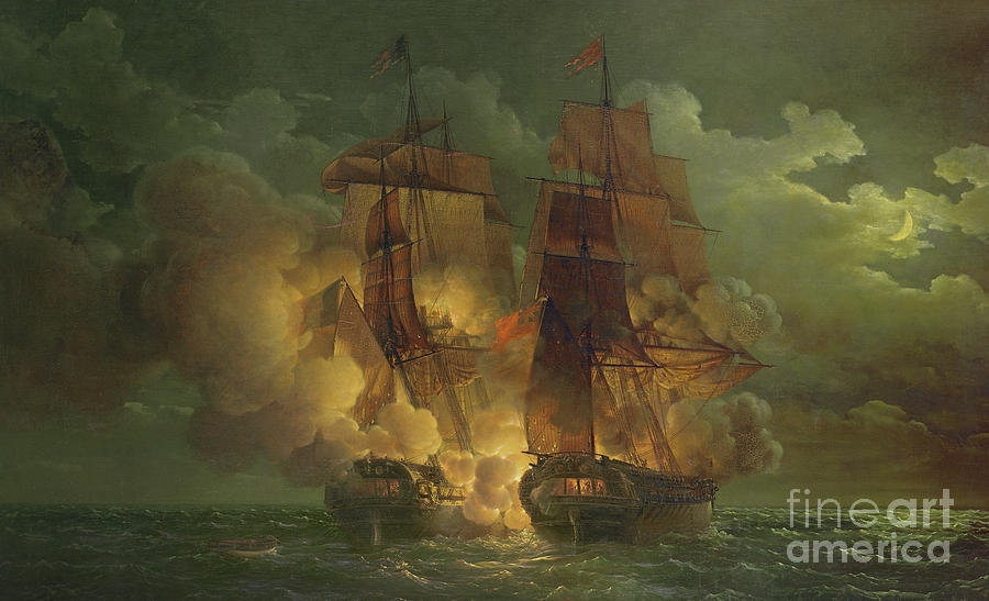 Boat Painting - Battle Between the Arethuse and the Amelia by Louis Philippe Crepin