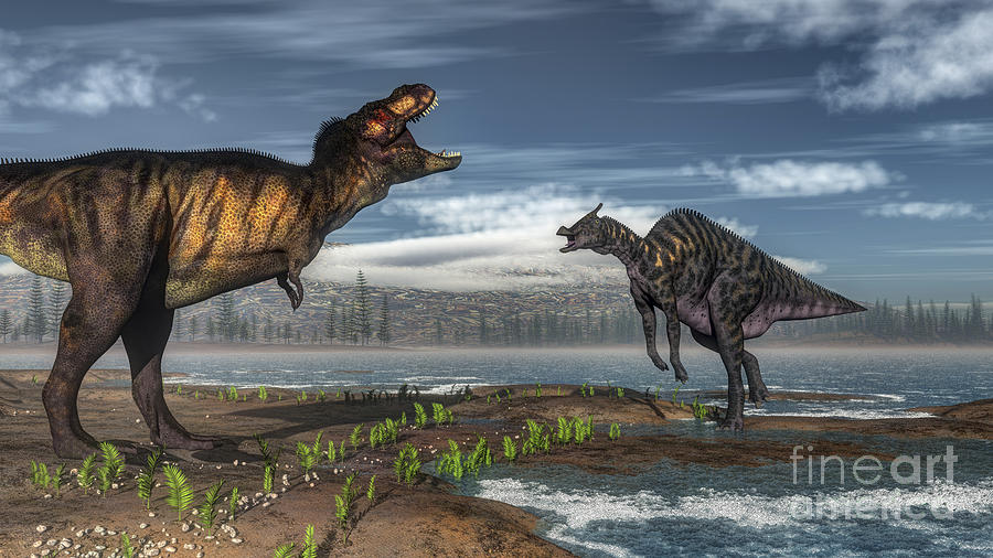 Battle Between Tyrannosaurus Rex Digital Art