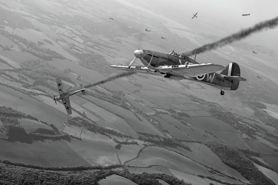 Battle of Britain air combat black and white version Digital Art by Gary Eason