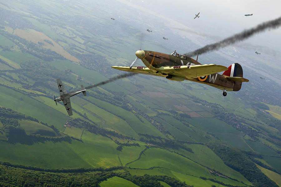 Hurricane Photograph - Battle of Britain dogfight by Gary Eason