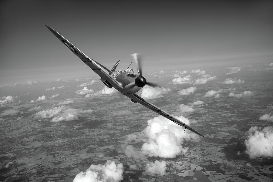 Battle of Britain Spitfire Mk I black and white version Digital Art by Gary Eason