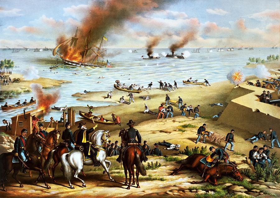Battle of Hampton Roads, ca. 1889 Painting by Vincent Monozlay