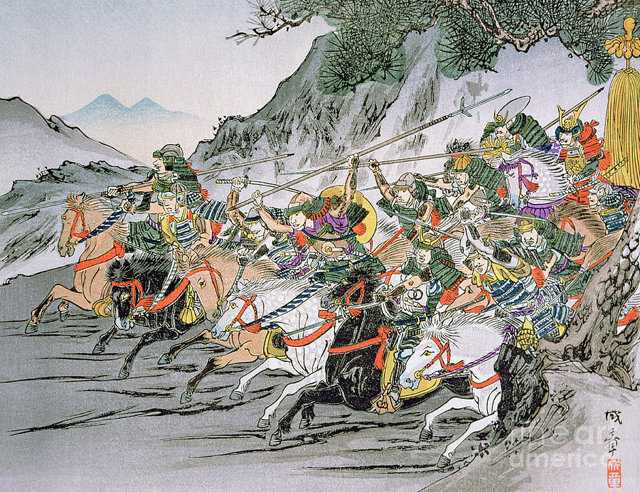 Battle of Shizugatake Pass Painting by Japanese School