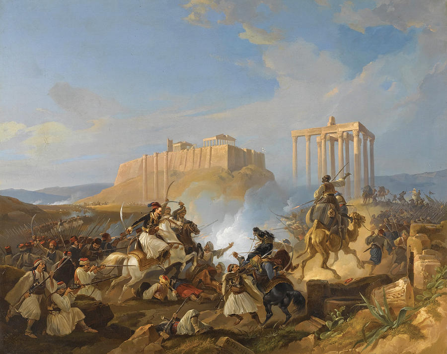 Battle Scene from the Greek War of Independence Painting by Georg Perlberg