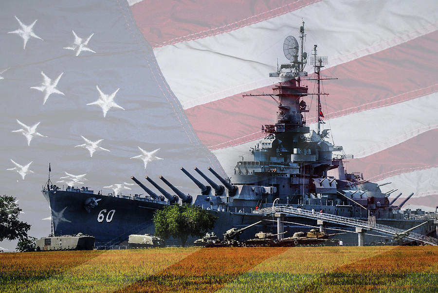 Battleship Alabama Portside with Flag Photograph by Michael Thomas