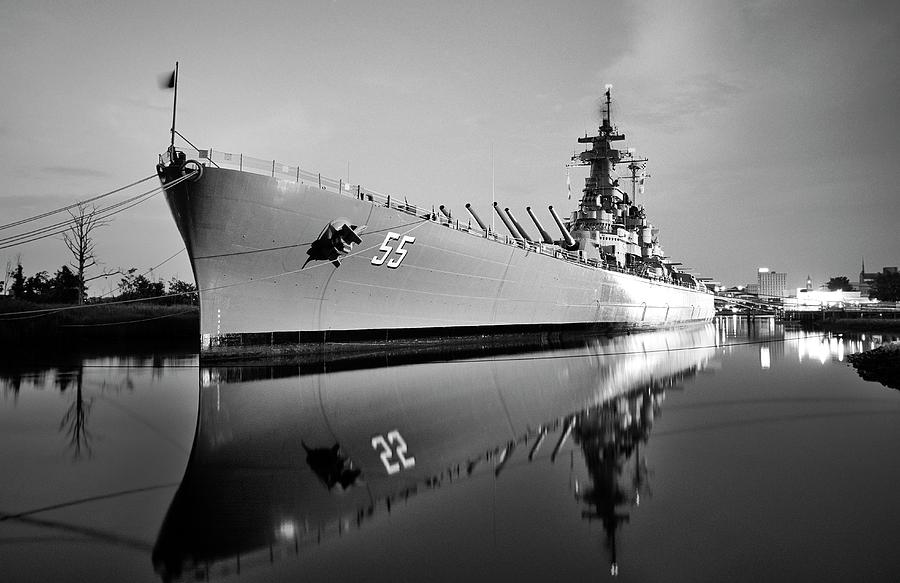 Battleship Uss North Carolina. Eagle Island, Wilmington.    Black And White Photograph