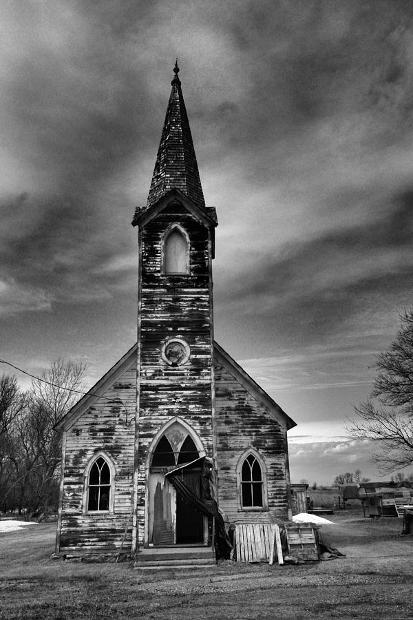 BaW of an old church almost boarded up Photograph by Jeff Swan