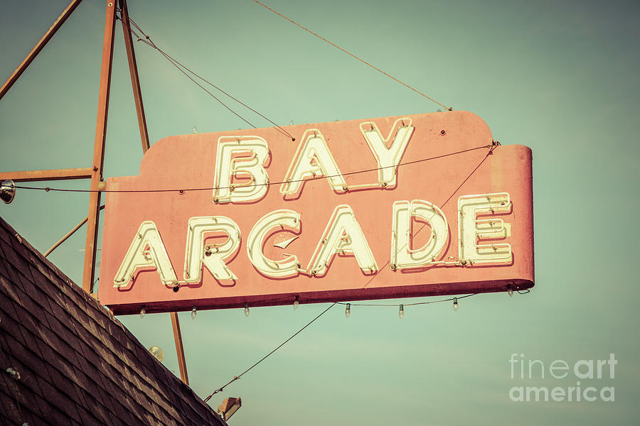 Bay Arcade Sign Newport Beach Retro Photo Photograph by Paul Velgos