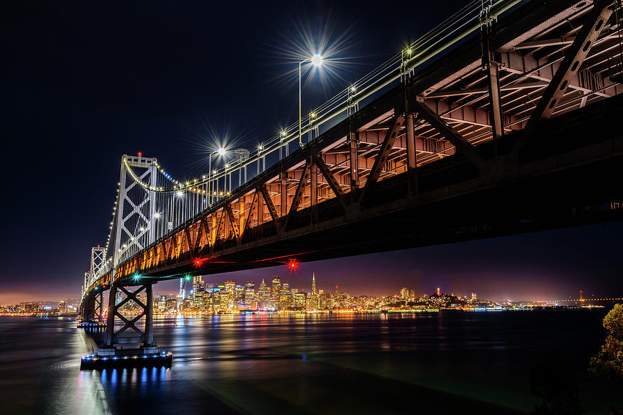 Bay Bridge and San Francisco By Night 1 Photograph by Jason Chu