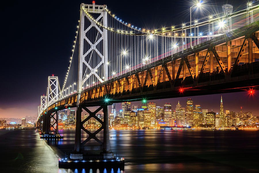 Bay Bridge and San Francisco By Night 10 Photograph by Jason Chu