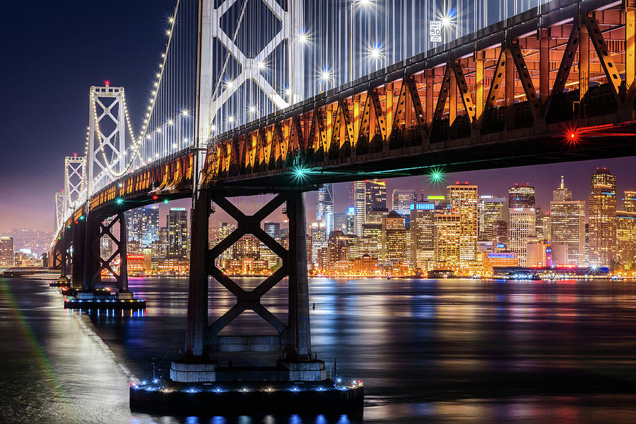 Bay Bridge and San Francisco By Night 11 Photograph by Jason Chu