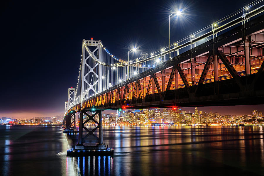 Bay Bridge and San Francisco By Night 16 Photograph by Jason Chu