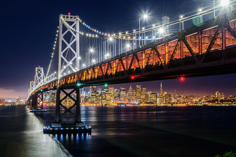 Bay Bridge and San Francisco By Night 3 Photograph by Jason Chu