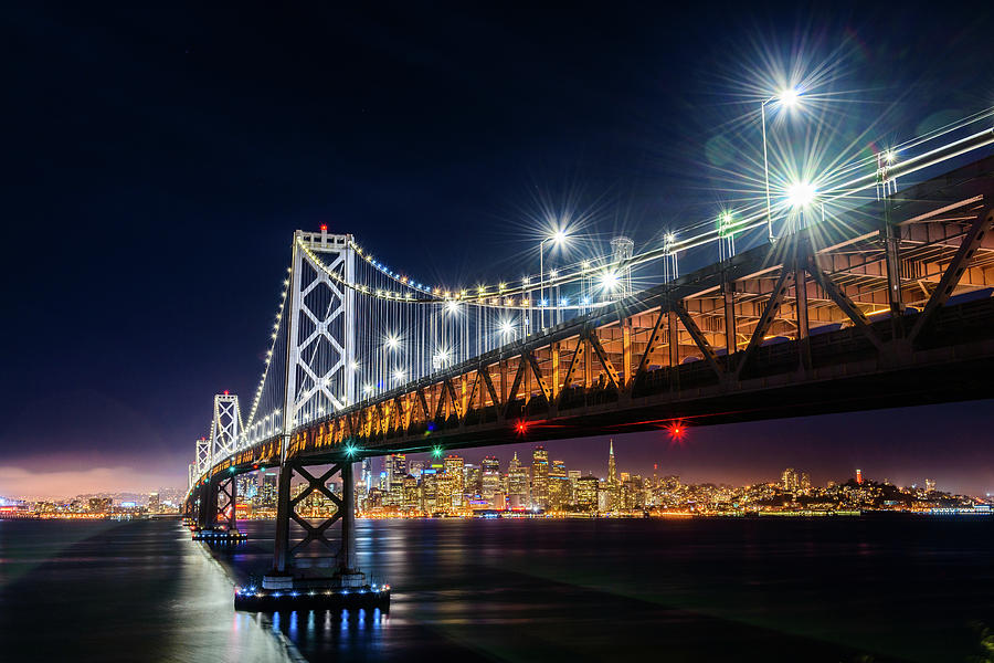 Bay Bridge and San Francisco By Night 4 Photograph by Jason Chu