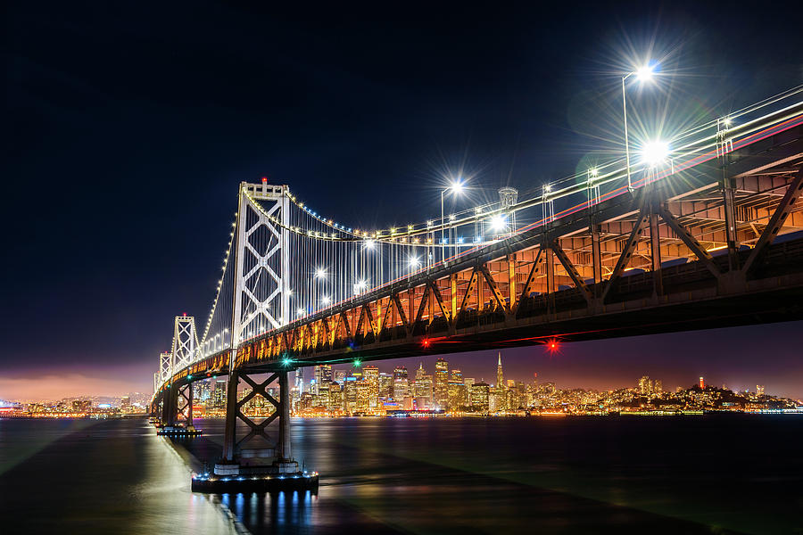Bay Bridge and San Francisco By Night 6 Photograph by Jason Chu