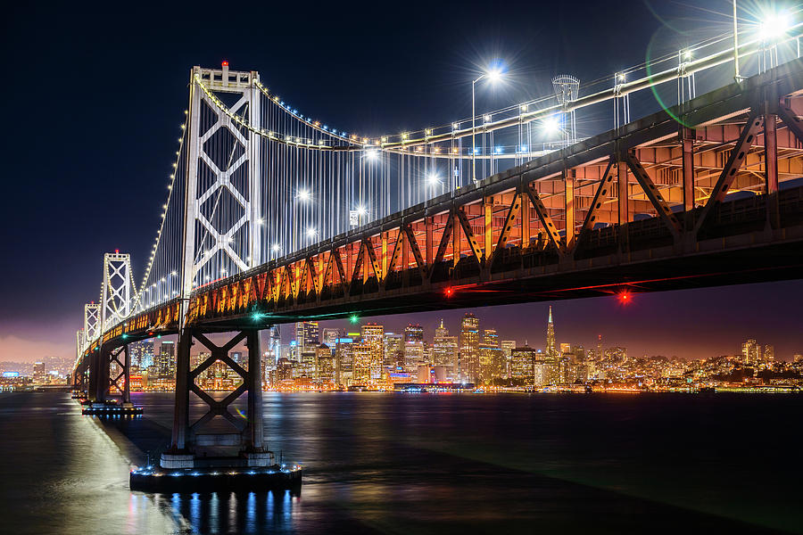 Bay Bridge and San Francisco By Night 7 Photograph by Jason Chu