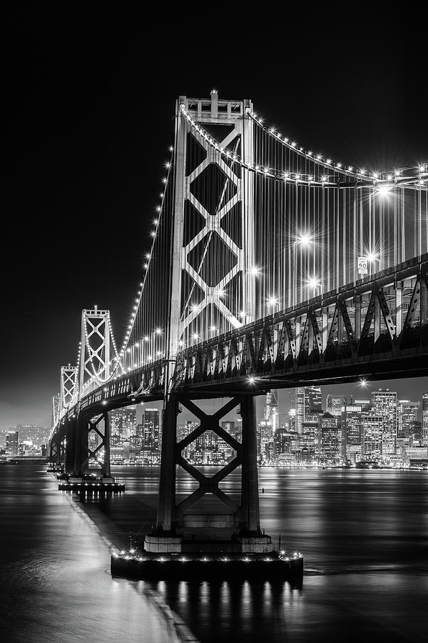Bay Bridge and San Francisco By Night 9 Monochrome Photograph by Jason ...