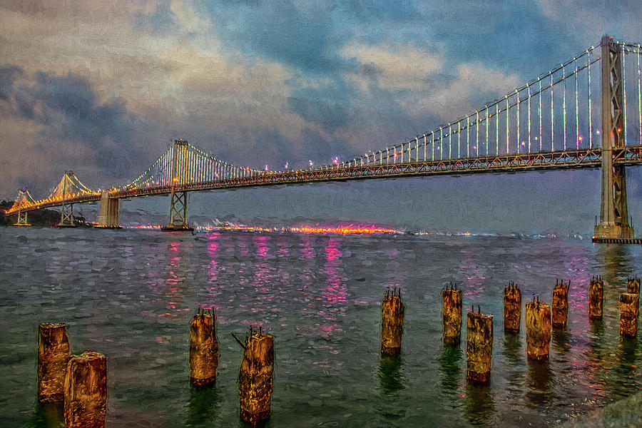 Bay Bridge at nightfall Photograph by Patricia Dennis