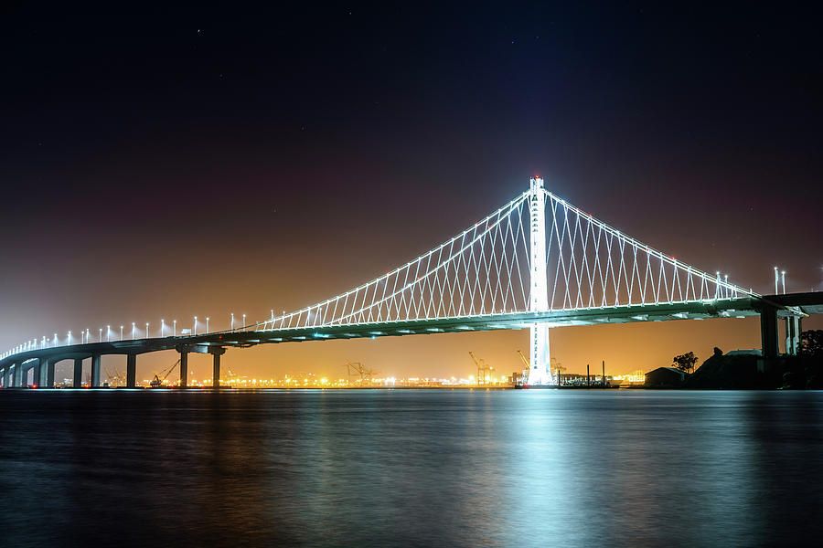 Bay Bridge East By Night 1 Photograph by Jason Chu