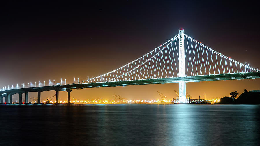 Bay Bridge East By Night 2 Photograph by Jason Chu