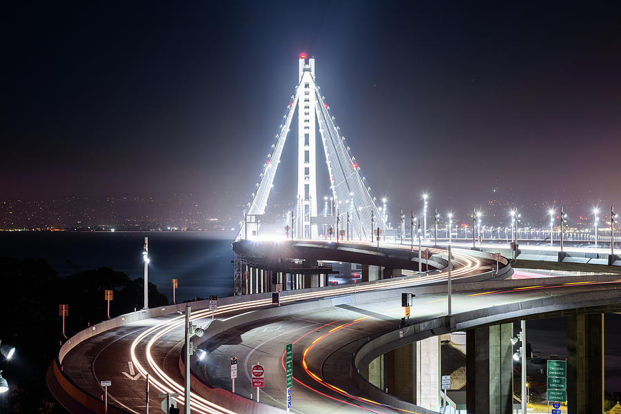Bay Bridge East By Night 6 Photograph by Jason Chu