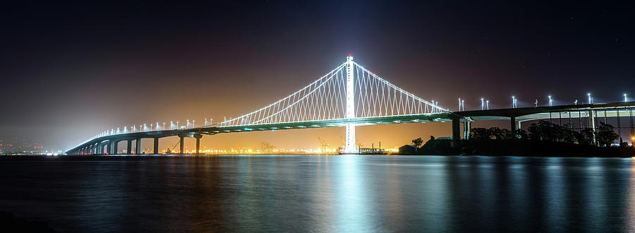 Bay Bridge East By Night Panorama Photograph by Jason Chu