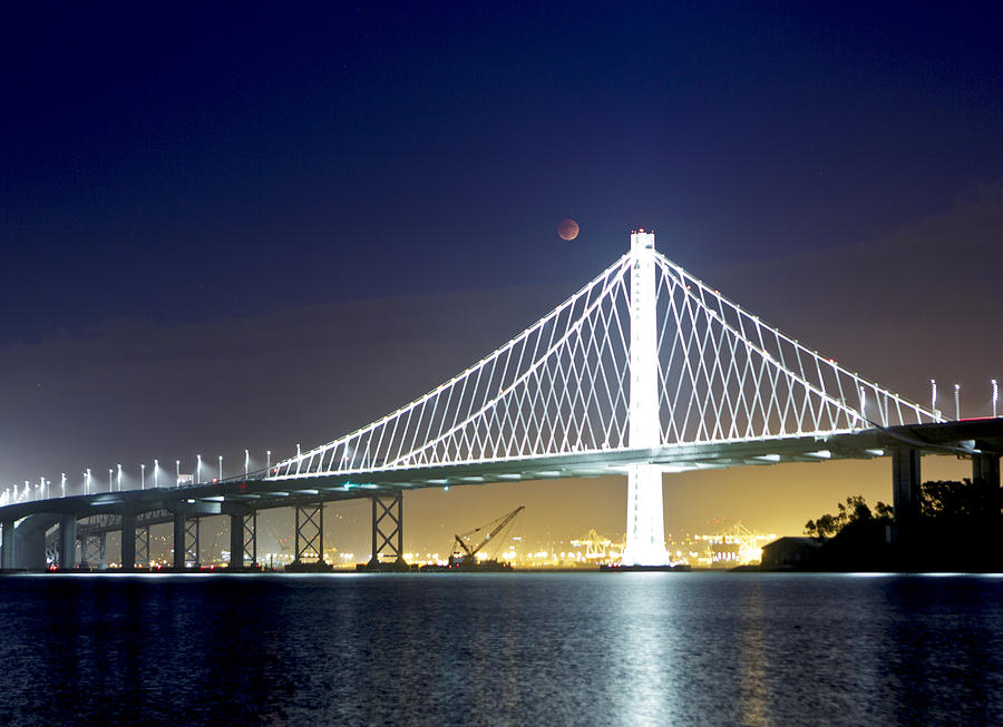 Oakland Photograph - Bay Bridge Under A Blood Moon by Her Arts Desire